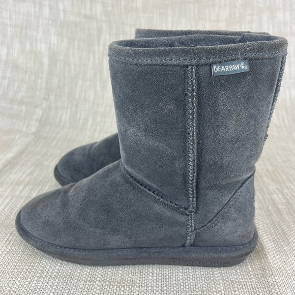 BEARPAW Youth Gray Size US 3 Ankle Suede Wool Blend Lined Slip On Boots - Picture 4 of 8